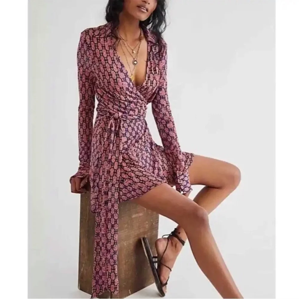 Free People Rhetta Wrap Dress in Dark Combo Size XSmall